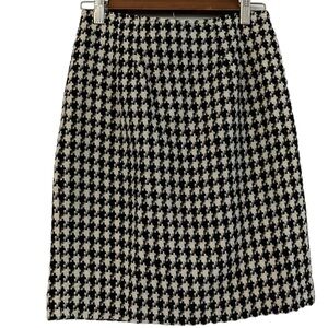 VINTAGE JEAN L’MAURENT WOOL BLEND HOUNDSTOOTH MIDI SKIRT BLACK WHITE SIZE 8